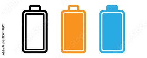 Three battery icons in different colors showing energy levels concept