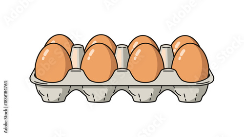Carton of fresh brown eggs for cooking and baking on white background