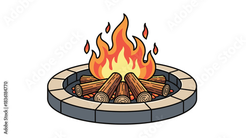 Cozy fire pit with logs and flames for outdoor gatherings and warmth