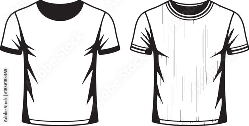 Two different styles of blank tshirt templates shown as black and white vector outlines