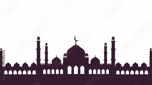 Silhouette of a mosque with domes and minarets
