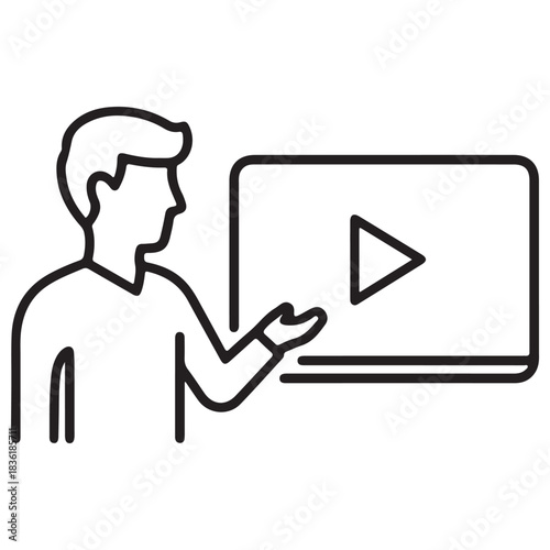 Minimalist Outline Icon of Person Presenting a Video Play Screen