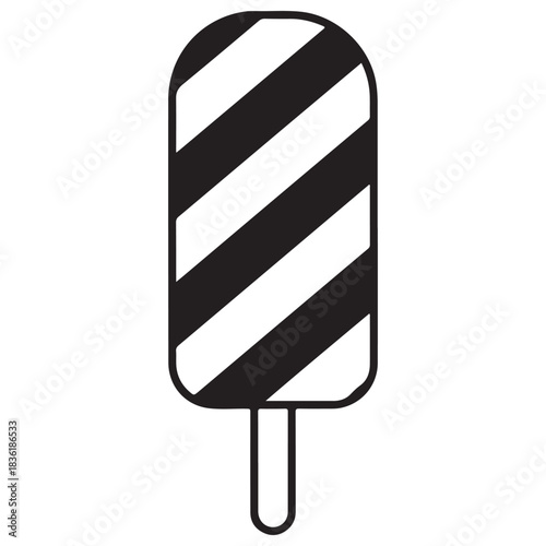 Graphic Black and White Striped Popsicle Icon with Rounded Edges