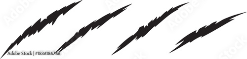 Four black rough claw scratch marks, symbolizing animal attack or danger in a graphic design element