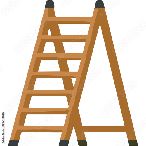 Wooden A Frame Ladder Standing on Black Rubber Feet Isolated on a Black Background Suitable for Construction and DIY Projects