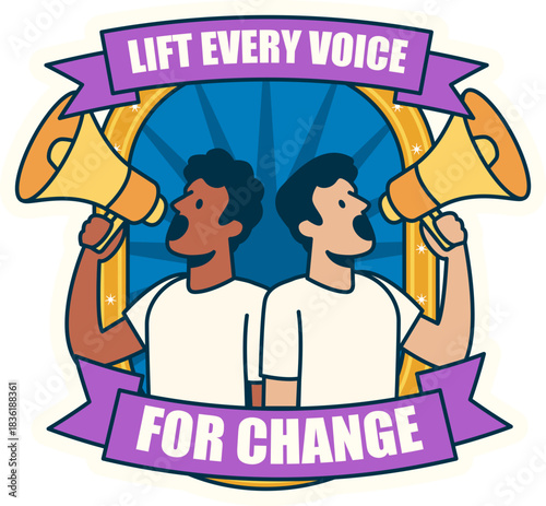 Illustration of Men with Megaphones for Change