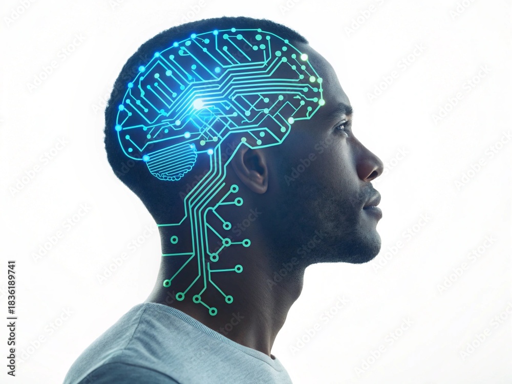 Obraz premium Artificial intelligence conceptual representation of a human brain with circuitry design