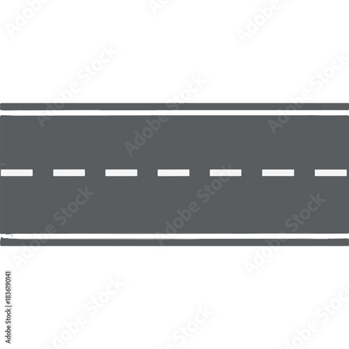 Straight Gray Asphalt Road With White Dashed Lane Lines Seen From Above On Black Background No Cars No People Clear Weather Minimalist Transportation Concept