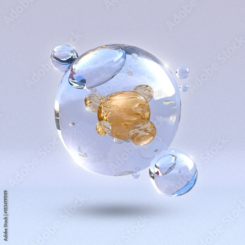 Tableau sur toile A realistic 3D macro rendering illustrating a clear, cosmetic serum or moisture essence drop resting on and penetrating a highly magnified, quilted surface, symbolizing the skin's texture