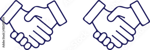 business deal handshake bule line icons set two set vector illustration design
