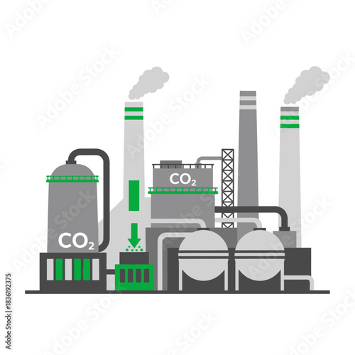 Modern industrial plant captures carbon dioxide emissions, representing sustainable manufacturing and environmental innovation for a cleaner future.