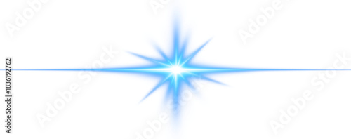 Star glow rays of blue light on transparent background.Overlay template light star png.	
