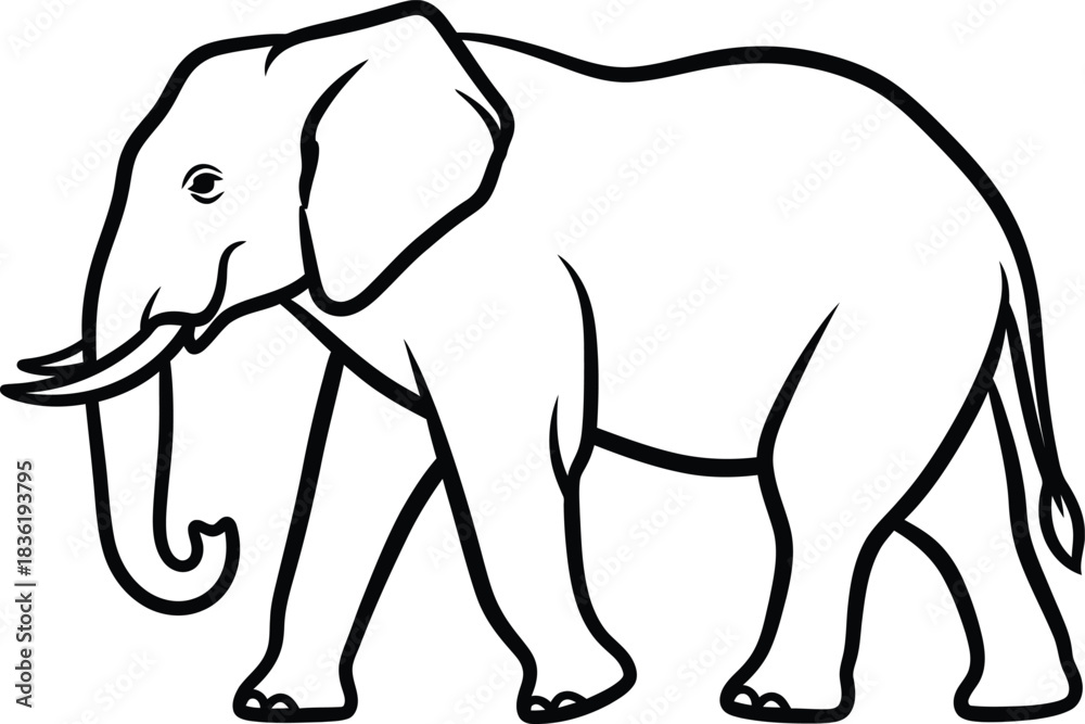 Obraz premium Simple outline drawing of an african elephant walking