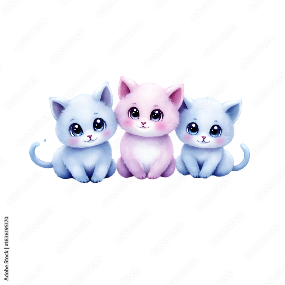Obraz premium Kawaii Cloud-Shaped Animal Watercolor Clipart – Pastel Cute Cloud Panda, Bunny, Hedgehog, Owl, Fox, Seal, Kitten, Lamb, Elephant & Penguin – Soft Fluffy Pastel Creatures PNG
