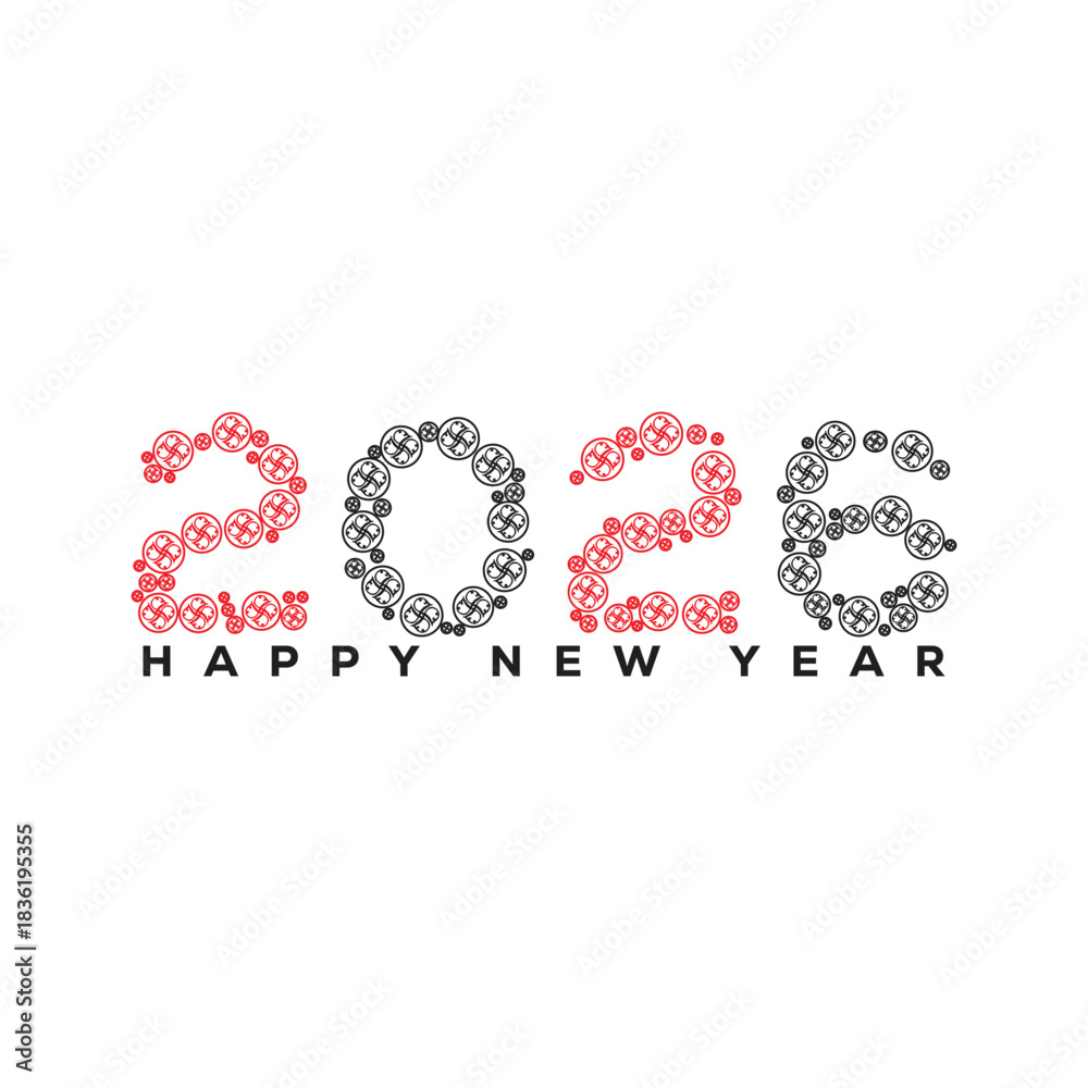 Fototapeta premium 2026 Happy New Year with Upward Success Bars, Dynamic Business Progress and Growth Concept Vector, Modern Abstract Finance Chart Typography Illustration