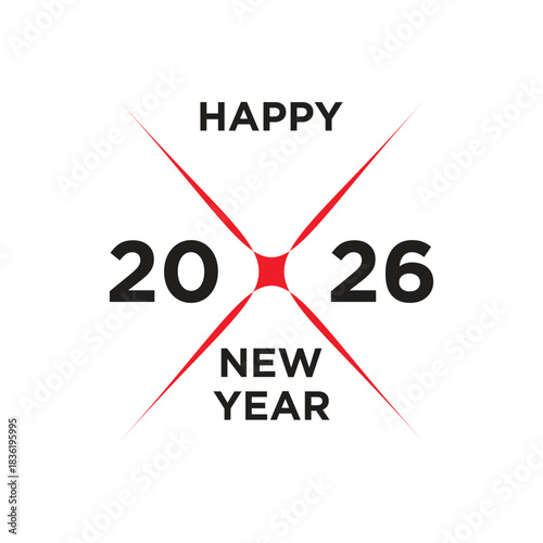 2026 Happy New Year Digital Vector Banner: Modern Design with Layered Gradient Numbers and Stylized Dot Zero