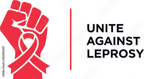 Unite against leprosy red fist symbol with ribbon world leprosy day awareness campaign graphic