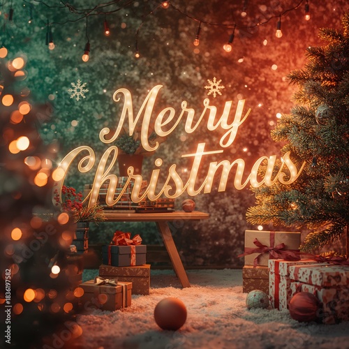 Holiday Decorations With Christmas Trees and Gifts in a Sparkling Setting