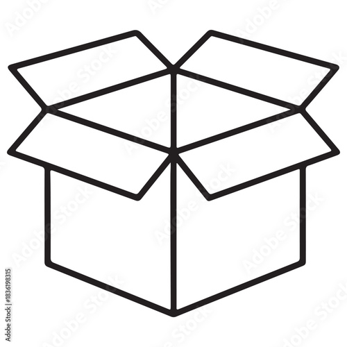 Minimalist Black Outline Open Cardboard Box Vector Icon