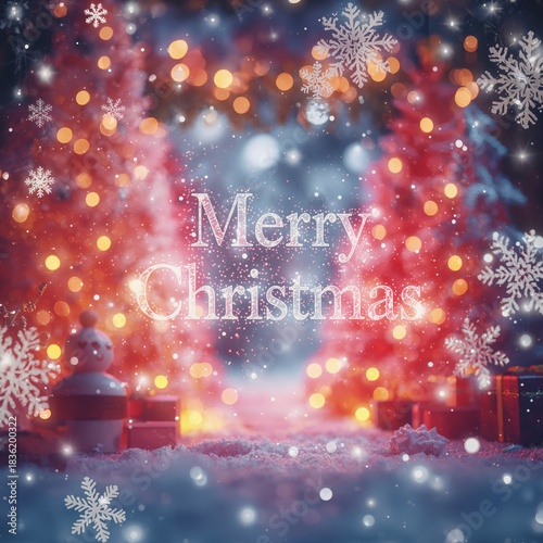 Merry Christmas Written in Gold in Front of a Cozy Fireplace Decorated for th...