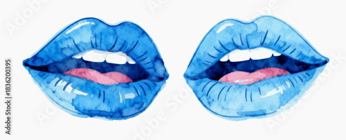Watery Mouth Blue lips isolated watercolor vector illustration svg