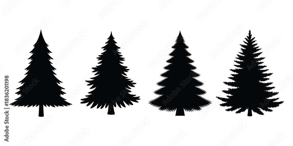 Fototapeta premium Christmas Tree Silhouette Vector Set: Black Fir Pine Trees for Winter Holiday and Forest Nature Design
