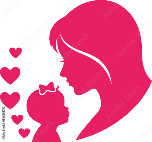 Heartwarming mother and daughter silhouette illustration expressing maternal love, family bonding, affection, motherhood connection, and emotional parenting symbol in elegant vector design.
