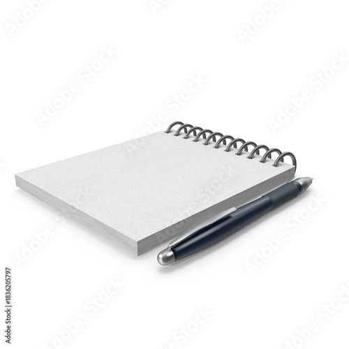 Blank white spiral notepad with dark pen ready for notes