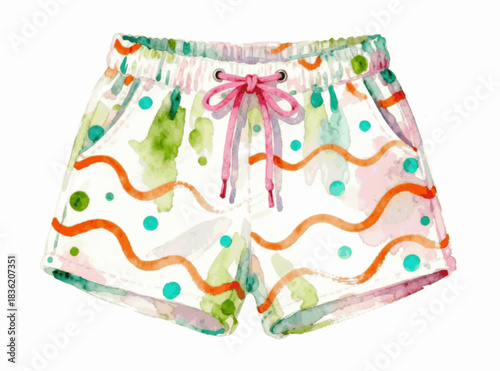 Painted Boardies Bright Pattern Swim Shorts isolated watercolor vector illustration svg