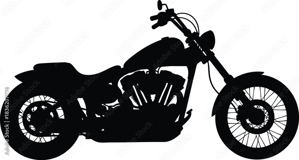 Naklejka premium Black silhouette of a cruiser motorcycle on a white background bike chopper