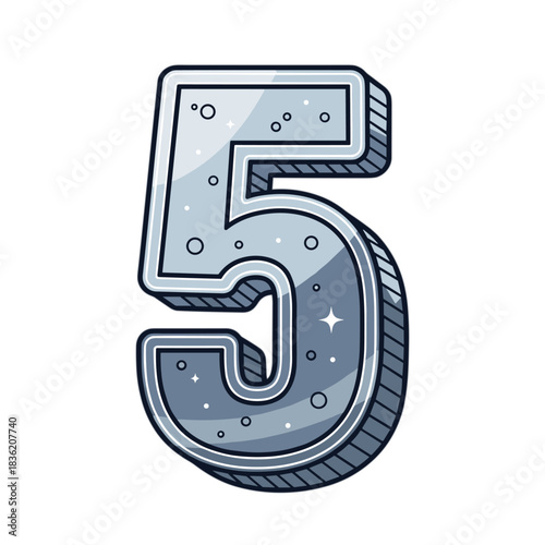 Illustration of the number '5' with metallic material texture.