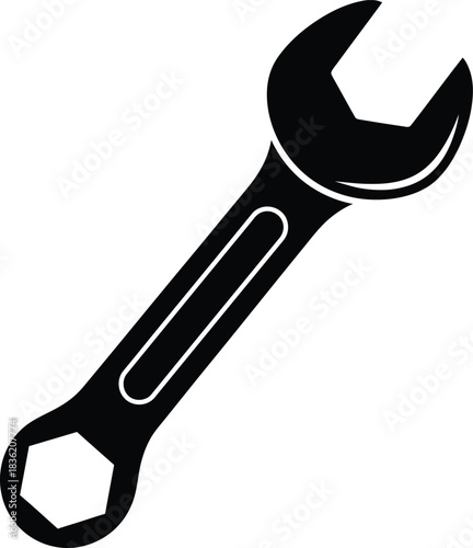 Black silhouette of a double open-ended wrench on a white background tool spanner