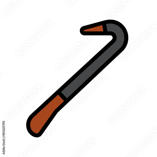 A Black Crowbar With an Orange Handle and Tip Against a Black Background Flat Vector Illustration