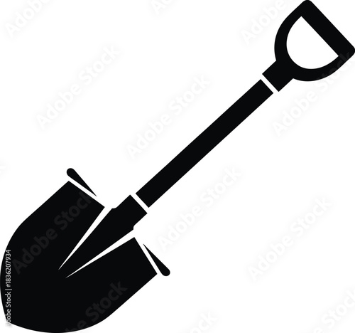Black silhouette of a garden shovel with aD-handle on a white background spade digging tool