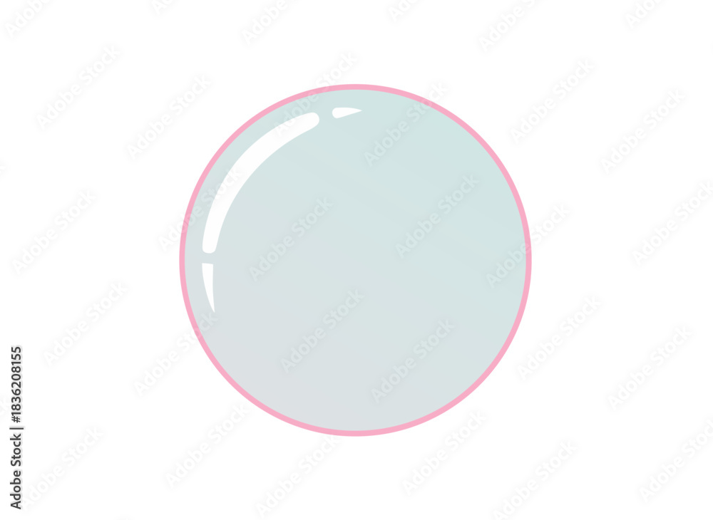Obraz premium A light blue bubble with a pink outline floats in the center against a black background with a bright highlight on its surface suggesting a glossy texture