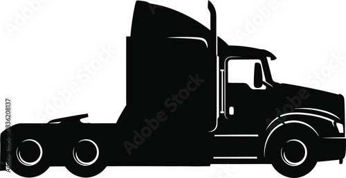 Black silhouette of a semi-trailer truck cab on a white background lorry tractor unit