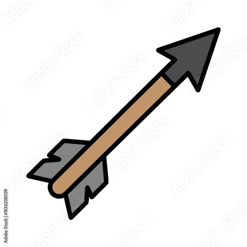 A Simple Vector Illustration of an Arrow with a Wooden Shaft and Gray Fletching and Point on a Black Background