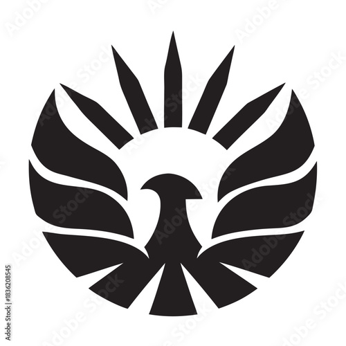 Majestic Eagle Sun Clock Vector Emblem