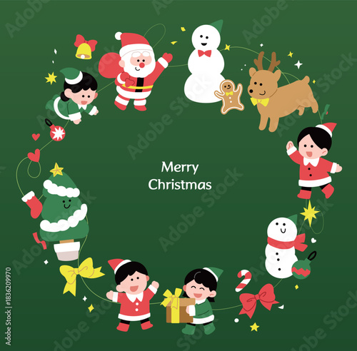 초록색 배경 메리 크리스마스 일러스트
