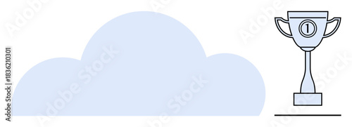 Cloud computing concept. Cloud computing with a digital trophy for achievement and online success. Cloud computing digital milestones, accomplishments, and innovation. For IT, data storage, business
