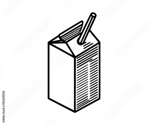 Vintage Chic: Black White Vector Icon Juice Box Straw | Clean, isolated vector art for creative projects.