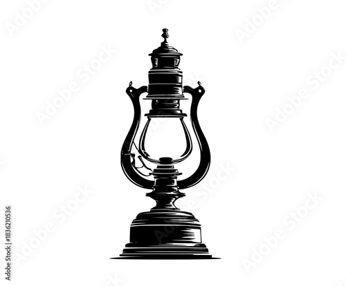 Vintage Elegance: Black White Kerosene Lamp Icon | Clean, isolated vector art for creative projects.
