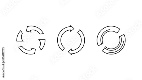 Set of three circular arrow icons representing refresh, recycle and rotation concepts