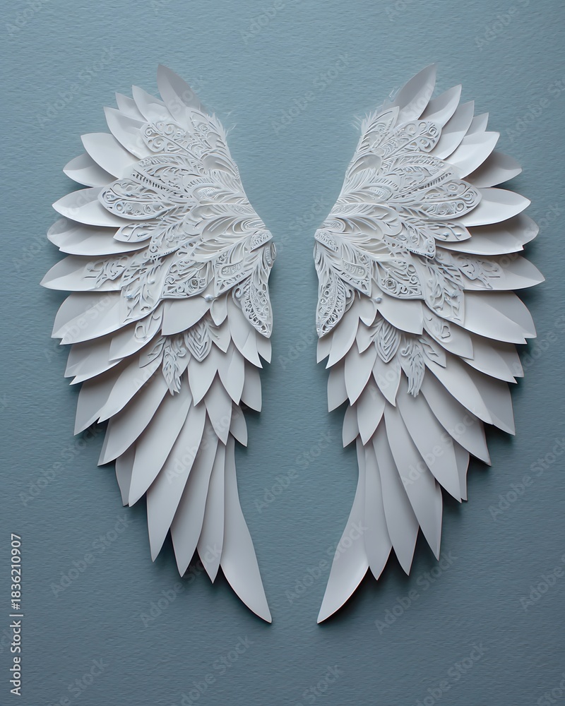 Fototapeta premium White paper angel wings art on light background