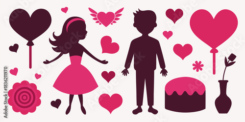 Valentine's Day exclusive vector: A romantic couple with heart balloons and a love beacon background. Clean, ready-to-use design that provides a warm feel for all your graphic design needs.