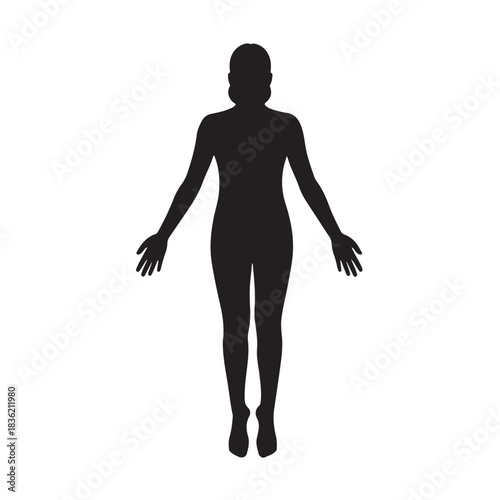 Full length black female body silhouette standing with open arms ideal for health and identity conce