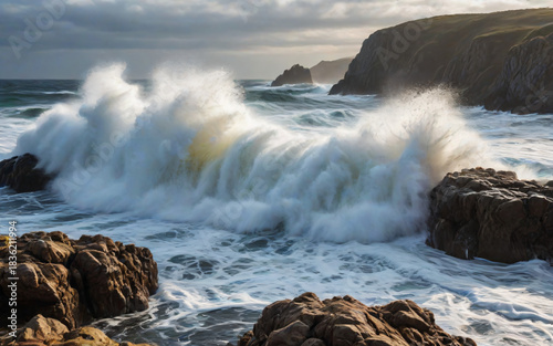 Crashing Waves on Rocky Coast