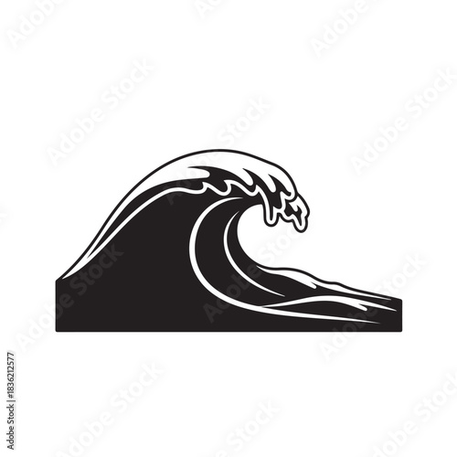 Stylized black and white wave illustration representing ocean power and motion perfect for summer themes and coastal designs