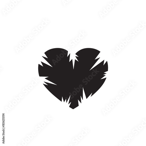 Black shattered heart icon minimalist vector design element for themes of pain heartbreak or distres