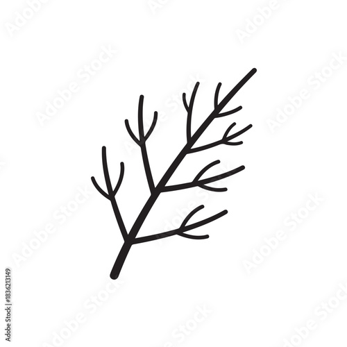 Minimalist hand-drawn dill sprig icon simple black line art vector illustration for food and nature 